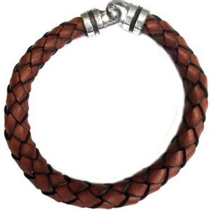 CATHERINE ZEDEH BROWN BRAIDED LEATHER-- STERLING SILVER CLASP MENS BRACELET 8.5"